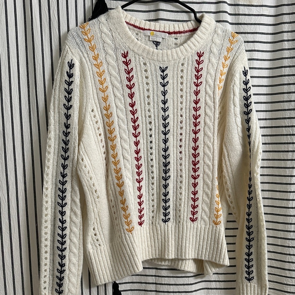 Boden Cream Sweater with Multicolor Embroidery